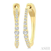 1/4 Ctw Round Cut Diamond Graduated Riviera Hoop Earrings in 14K Yellow Gold