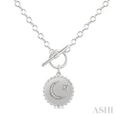 1/20 Ctw Crescent Moon & Star Toggle Round Cut Diamond Fashion Necklace in Sterling Silver