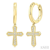 1/6 Ctw Round Cut Diamond Cross Petite Fashion Huggies Earrings in 10K Yellow Gold