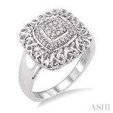 1/20 Ctw Cushion Shape Round Cut Diamond Ring in Sterling Silver