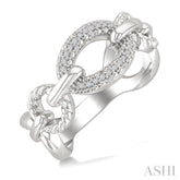 1/10 Ctw Round Cut Diamond Bold Oval Shape Rope Link Ring in Sterling Silver