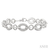 1/10 Ctw Round Cut Diamond Bold Oval Shape Rope Link Bracelet in Sterling Silver