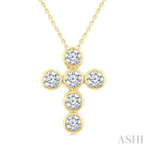 2 Ctw Round Cut Diamond 6-Stone Bezel Set Cross Pendant With Chain in 14K Yellow Gold