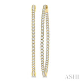 3 Ctw Inside-Out Round Cut Diamond 1 3/4 Inch Hoop Earrings in 14K Yellow Gold