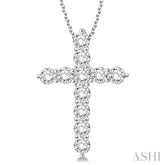 2 Ctw Round Cut Diamond Cross Pendant in 14K White Gold with Chain
