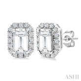 5x3 MM Octagonal Shape White Topaz and 1/8 Ctw Round Cut Diamond Halo Semi-Precious Stud Earrings in 10K White Gold