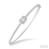 1 Ctw Emerald Shape Fusion Baguette and Round Cut Diamond Stackable Bangle in 14K White Gold