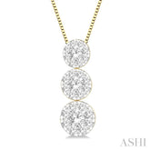1/2 Ctw Lovebright 3 stone Essential Round Cut Diamond Pendant with Chain in 14K Yellow and White Gold