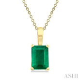 7X5MM Octagon Shape Emerald Precious Solitaire Pendant With Chain in 14K Yellow Gold