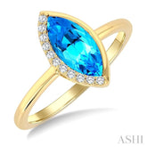 1/20 Ctw 10X5MM Marquise Cut Blue Topaz and Round Cut Diamond Semi-Precious Fashion Ring in 10K Yellow Gold