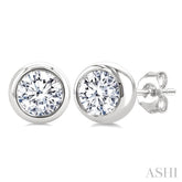 1 Ctw Bezel Set Round Cut Diamond Fashion Stud earrings in 14K White Gold