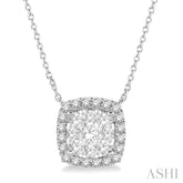 1 Ctw Cushion Shape Lovebright Diamond Pendant With Chain in 14K White Gold