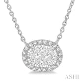 1 Ctw Oval Shape Round Cut Diamond Lovebright Pendant With Chain in 14K White Gold