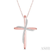 1/10 Ctw Round Cut Diamond Draped Cross Charm Pendant With Chain in 10K Rose Gold
