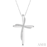 1/10 Ctw Round Cut Diamond Draped Cross Charm Pendant With Chain in 10K White Gold
