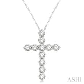3 Ctw Round Cut Diamond Cross Pendant in 14K White Gold with Chain
