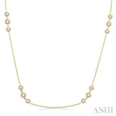 2 Ctw Three Stone Bezel Set Round Cut Diamond Station Necklace in 14K Yellow Gold