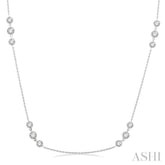 2 Ctw Three Stone Bezel Set Round Cut Diamond Station Necklace in 14K White Gold