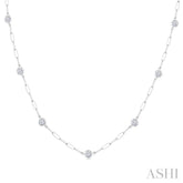 1 Ctw Bezel Set Round Cut Diamond Paperclip Station Necklace in 14K White Gold