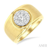 1 Ctw Circular Wide Shank Lovebright Round Cut Diamond Men's Ring in 10K Yellow and White Gold
