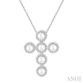 4 MM Cross Cultured Pearl and 1/4 Ctw Round Cut Diamond Pendant With Chain in 14K White Gold