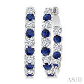 2.5 MM Sapphire and 1 Ctw Round Cut Inside-Out Diamond Precious Hoop Earrings in 14K White Gold