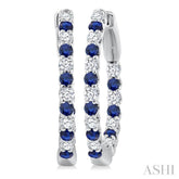 1.8 MM Sapphire and 1/2 Ctw Round Cut Inside-Out Diamond Precious Hoop Earrings in 14K White Gold