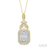 5/8 Ctw Fusion Baguette and Round Cut Diamond Fashion Pendant With Chain in 14K Yellow and White Gold
