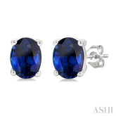 4X3 MM Oval Shape Sapphire Precious Stud Earrings in 14K White Gold