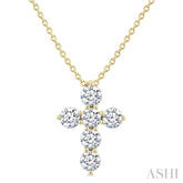 1/2 Ctw Round Cut Diamond Christian Cross 6-Stone Fashion Pendant With Chain in 14K Yellow Gold