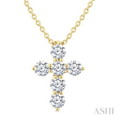 1/3 Ctw Round Cut Diamond Christian Cross 6-Stone Fashion Pendant With Chain in 14K Yellow Gold