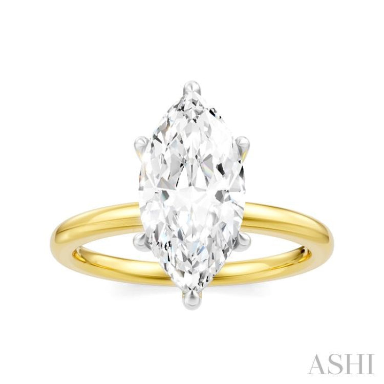 1/10 Ctw Marquise Shape Round Cut Diamond Semi-Mount Engagement Ring in 14K Yellow and White Gold