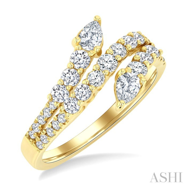 1 Ctw Split Three-Arm Bypass Pear and Round Cut Diamond Fashion Band in 14K Yellow Gold
