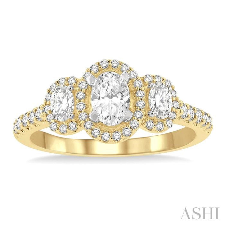 5/8 Ctw Oval Shape Past, Present & Future Round Cut Diamond Semi-Mount Engagement Ring in 14K Yellow and White Gold