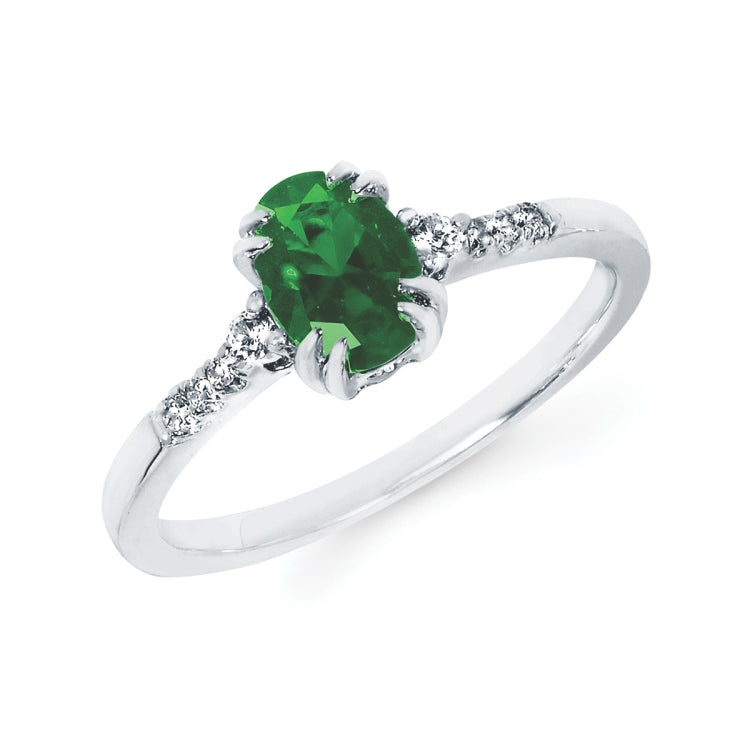 10KT.09CT(8)DIA/7X5OV SIMULATED EMERALD LDS RG