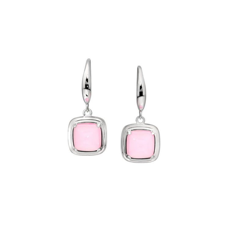 Cushion Cut Pink Stone Drop Earrings