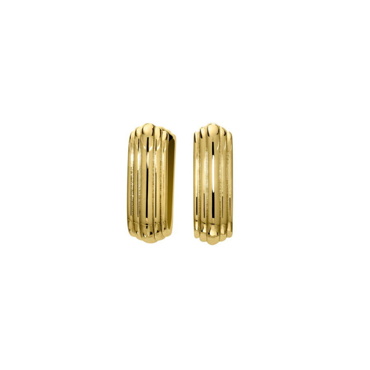 Rounded Square Grooved Huggie Hoop Earrings
