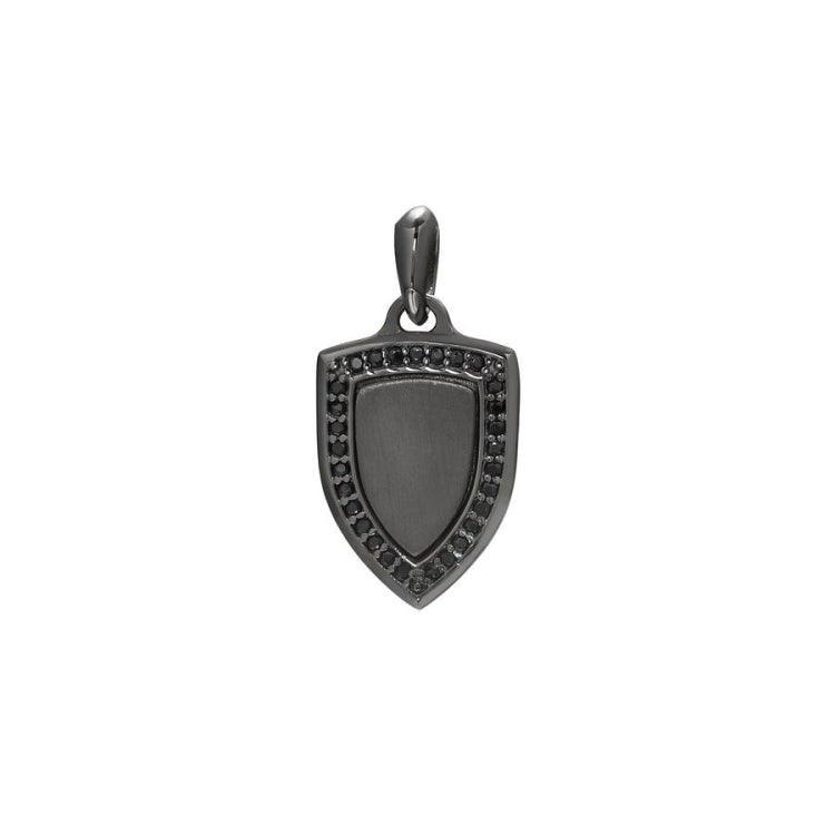 Shield Pendant Charm with Black Stone Halo