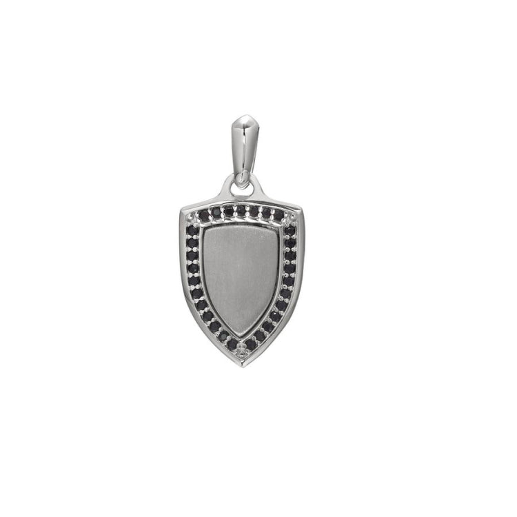 Shield Pendant Charm with Black Stone Halo