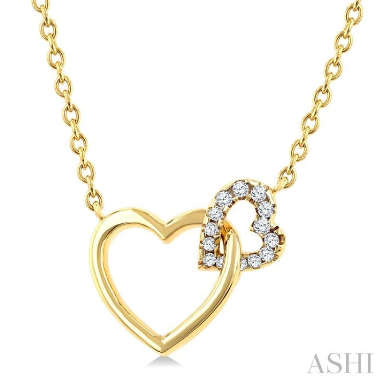 1/10 Ctw Round Cut Diamond Interlocked Heart Fashion Petite Pendant With Chain in 10K Yellow Gold