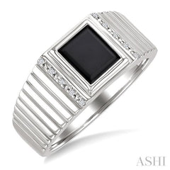 8x7 MM Octagon Shape Onyx and 1/20 Ctw Round Cut Diamond Semi-precious Men's Ring in Sterling Silver