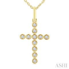 1/10 Ctw Round Cut Diamond Bezel Set Cross Petite Pendant With Chain in 10K Yellow Gold