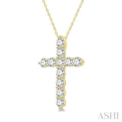 1/4 Ctw Round Cut Diamond Cross Pendant With Chain in 14K Yellow Gold