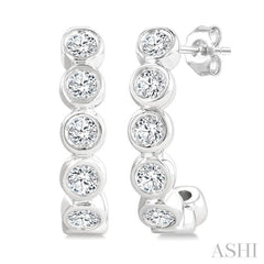 1/4 Ctw Petite Bezel Set Round Cut Diamond Fashion Half Hoop Earrings in 10K White Gold