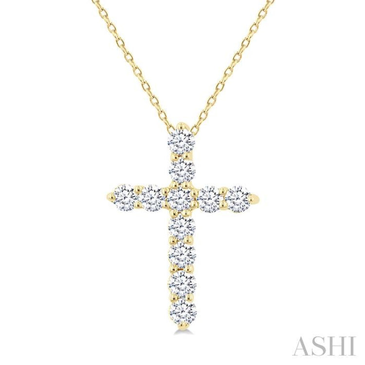 1/3 Ctw Round Cut Diamond Cross Pendant With Chain in 14K Yellow Gold