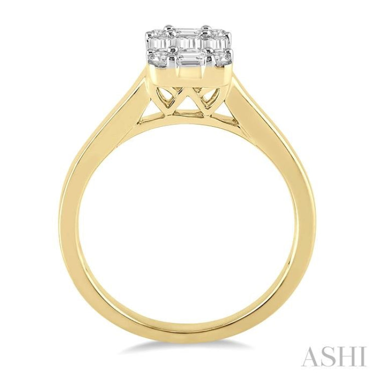 1/2 Ctw Baguette and Round Cut Fusion Diamond Engagement Ring in 14K Yellow and White Gold