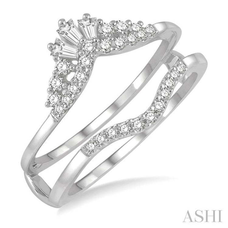 1/3 Ctw Tiara Baguette and Round Cut Diamond Insert Ring in 14K White Gold