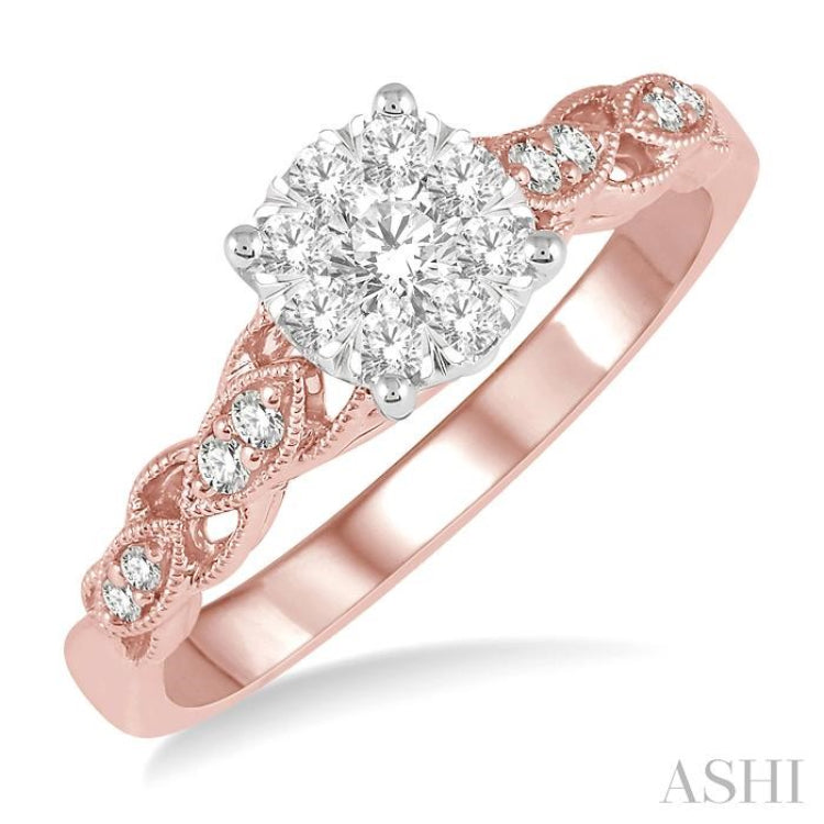 3/8 Ctw Two-Tone Lattice Round Cut Diamond Lovebright Ring in 14K Rose and White Gold