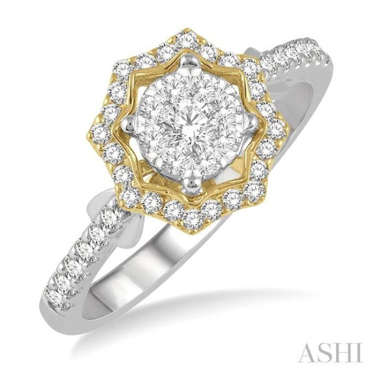 1/2 Ctw Star Shape Lovebright Round Cut Diamond Ring in 14K White and Yellow Gold