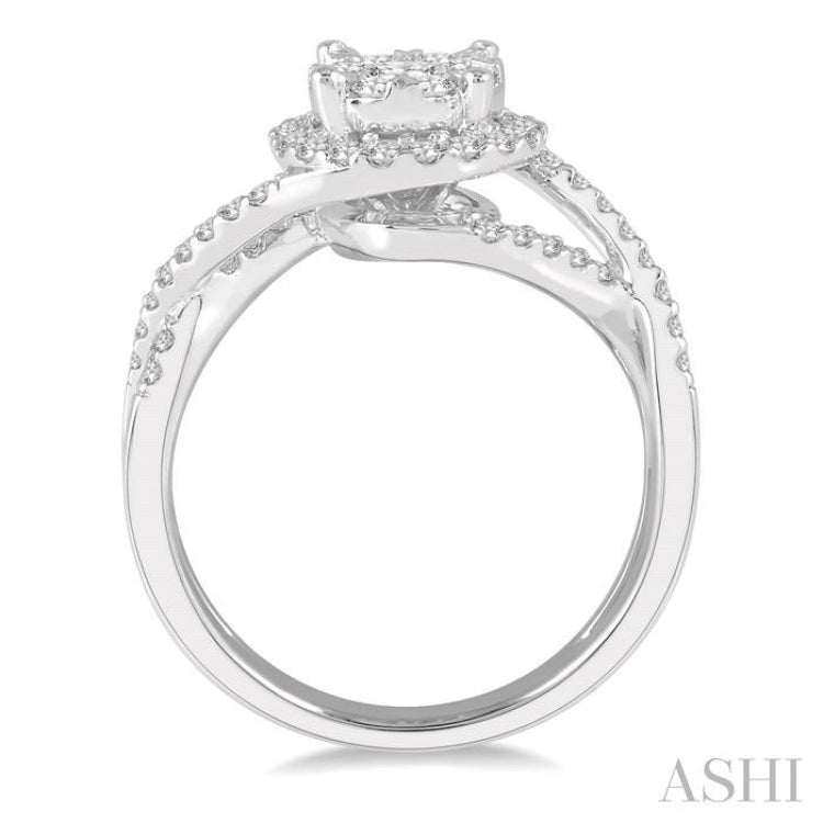 3/4 Ctw Lovebright Round Cut Diamond Engagement Ring in 14K White Gold